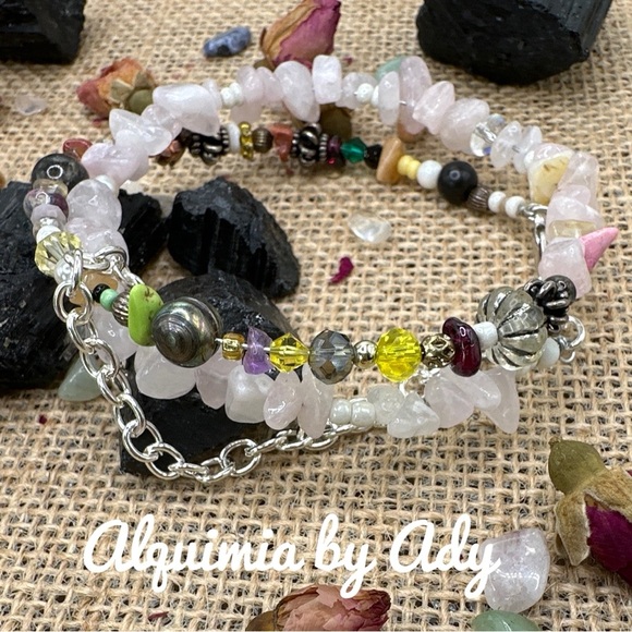 PINK QUARTZ BEADED WRAPPED AROUND BRACELET - Picture 2 of 2